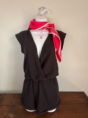 American Apparel Black Sleeveless Romper Vintage Cinched Waist SZ M 90's